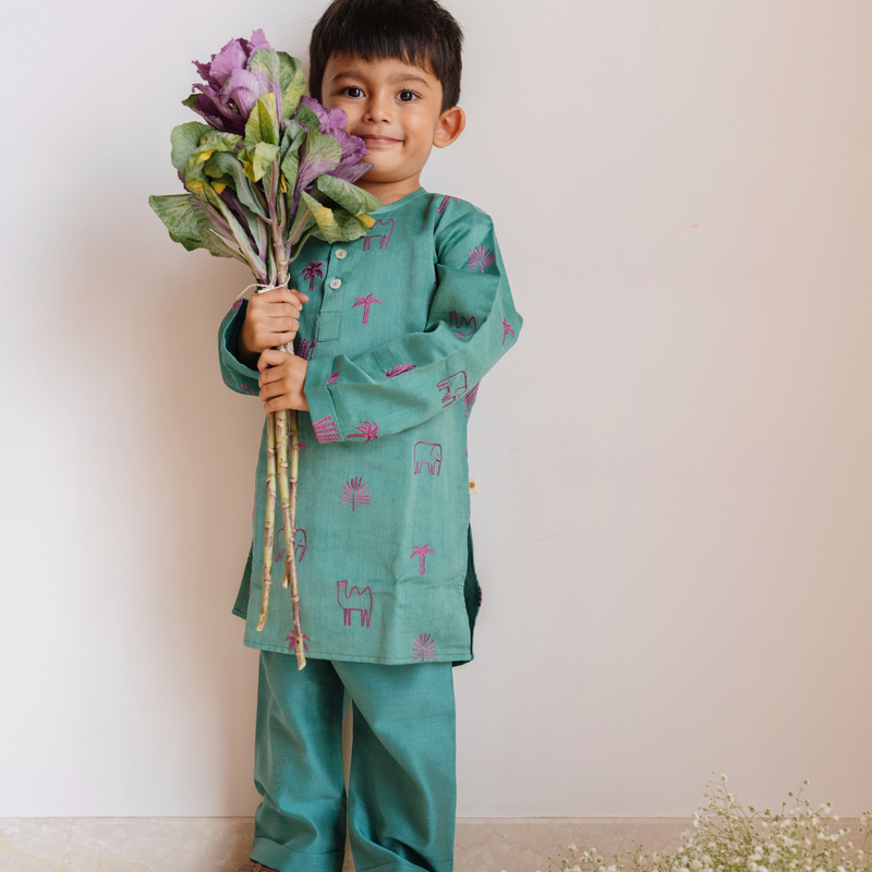 Chanderi Kurta Pyjama Set | Embroidered