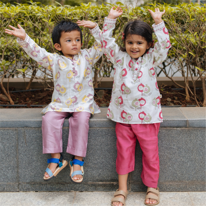 Chanderi Kurta Pyjama Set | Hand-Block Printed