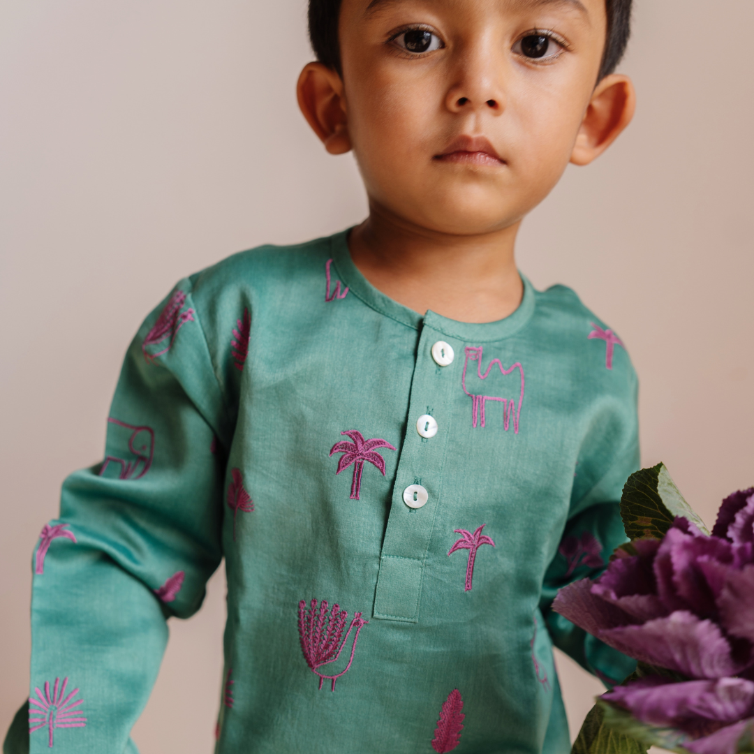 Chanderi Kurta Pyjama Set | Embroidered