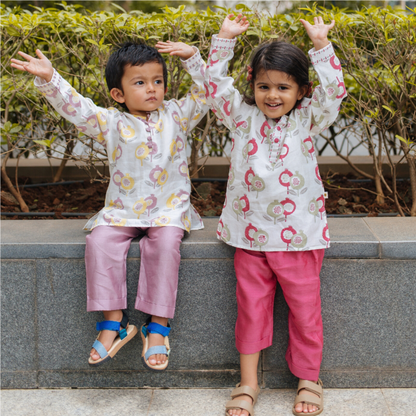 Chanderi Kurta Pyjama Set | Hand-Block Printed