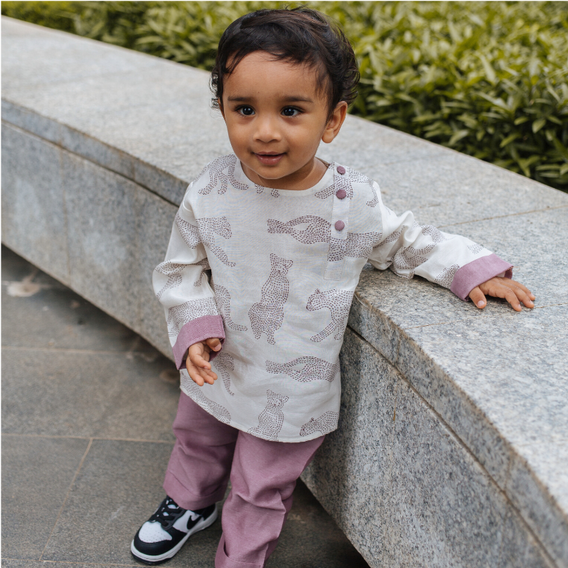 Chanderi Kurta Pyjama Set | Hand-Block Printed