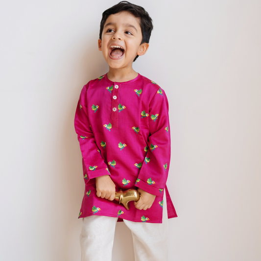 Chanderi Kurta Pyjama Set | Embroidered