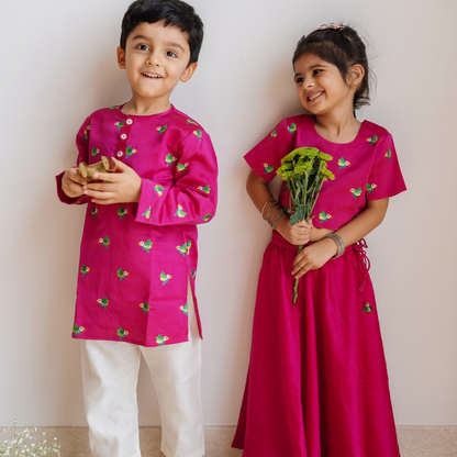 Chanderi Kurta Pyjama Set | Embroidered