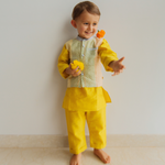 Chanderi Kurta Pyjama & Bandi Set | Hand-Block Printed