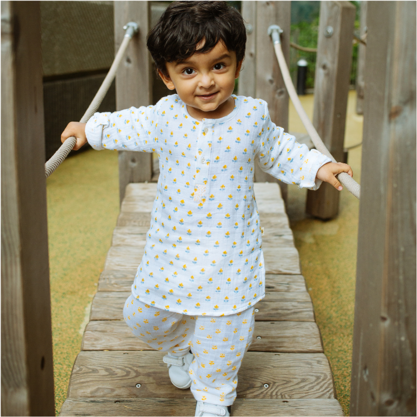 Organic Muslin Kurta Pyjama Set | Hand-Block Printed