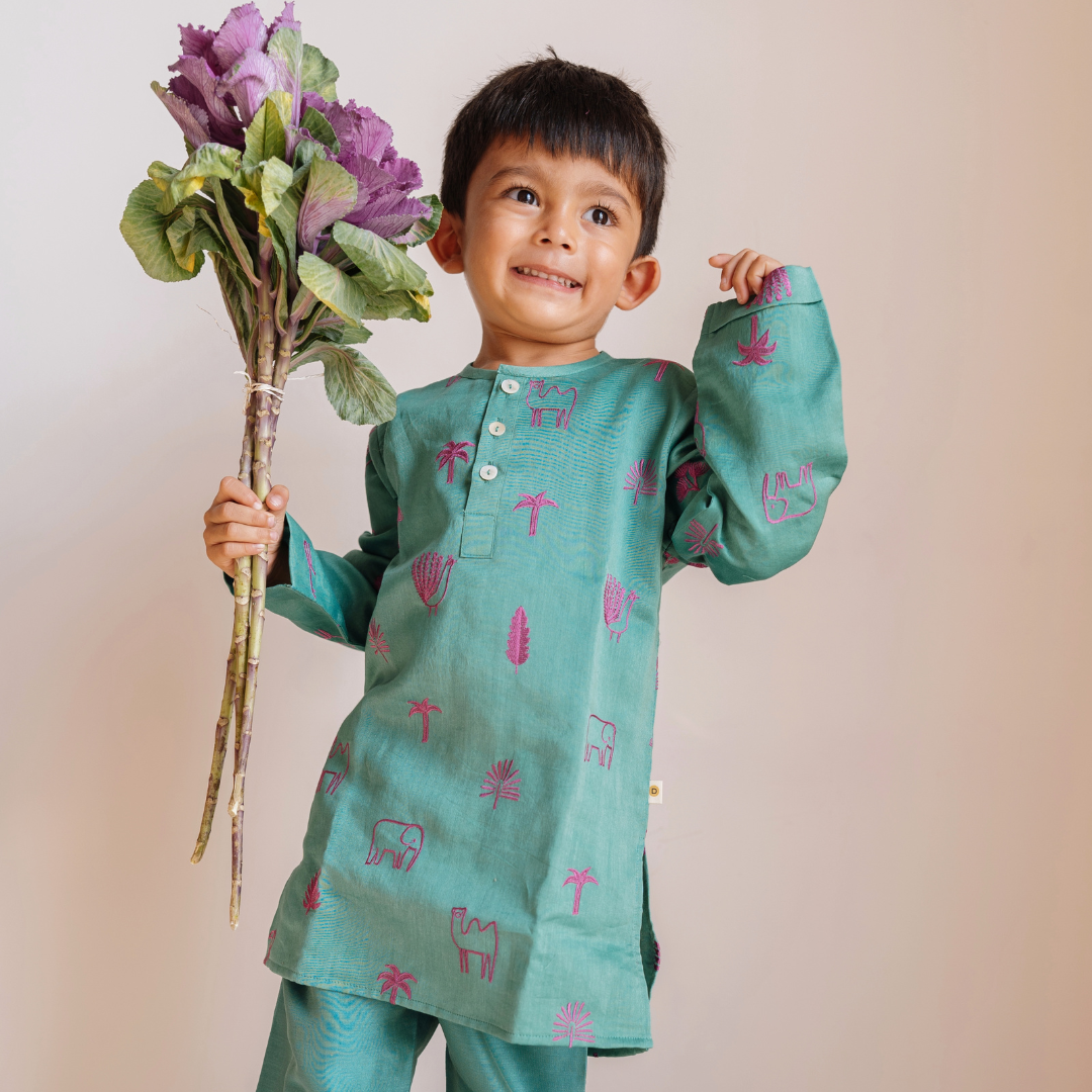 Chanderi Kurta Pyjama Set | Embroidered