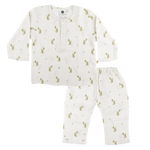 Our breezy and luxe muslin loungewear is a cute kurta-pyjama style set that can be worn on brunches or cosy playdates. Our three-quarter sleeve kurta with mother-of-pearl buttons is paired with a comfortable gender-neutral pair of pant-style pyjamas to give a classy, adorable look Organic cotton organic muslin premium gift luxury gift sustainable clothes baby clothes baby gift newborn gift birthday gift onesie bodysuit