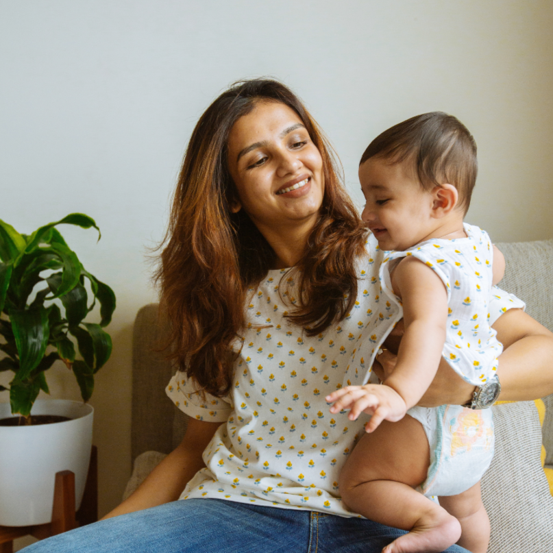 Organic Ribbed Cotton Mom T-shirt | Hand-Block Printed