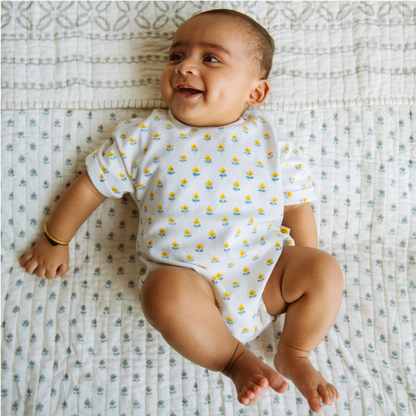 Organic Ribbed Cotton T-shirt Onesie | Hand-Block Printed