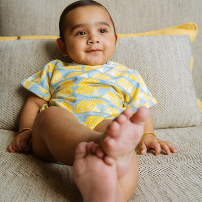 Organic Ribbed Cotton T-shirt Onesie | Hand-Block Printed