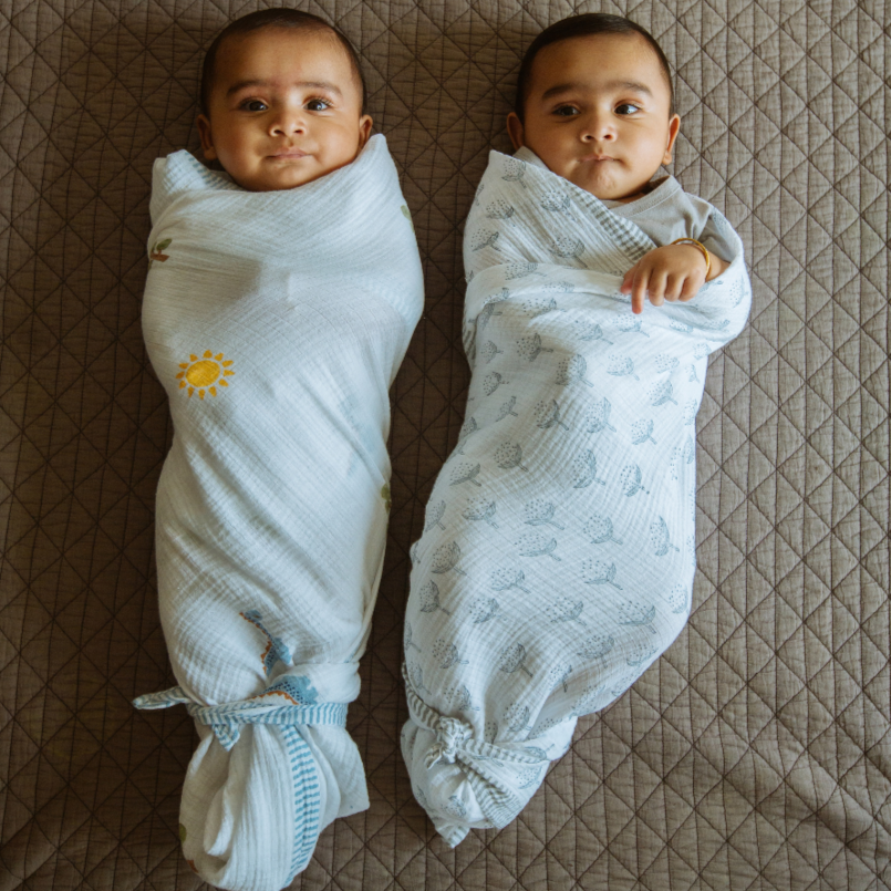 Organic Muslin Swaddle | Hand-Block Printed (Set of 3)