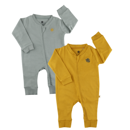 Made of soft, stretchy ribbed fabric, this works as a complete outfit. The long sleeves and pants make it comfortable in all weathers, and the 3/4th length zipper allows for easy wear Organic cotton organic muslin premium gift luxury gift sustainable clothes baby clothes baby gift newborn gift birthday gift onesie bodysuit