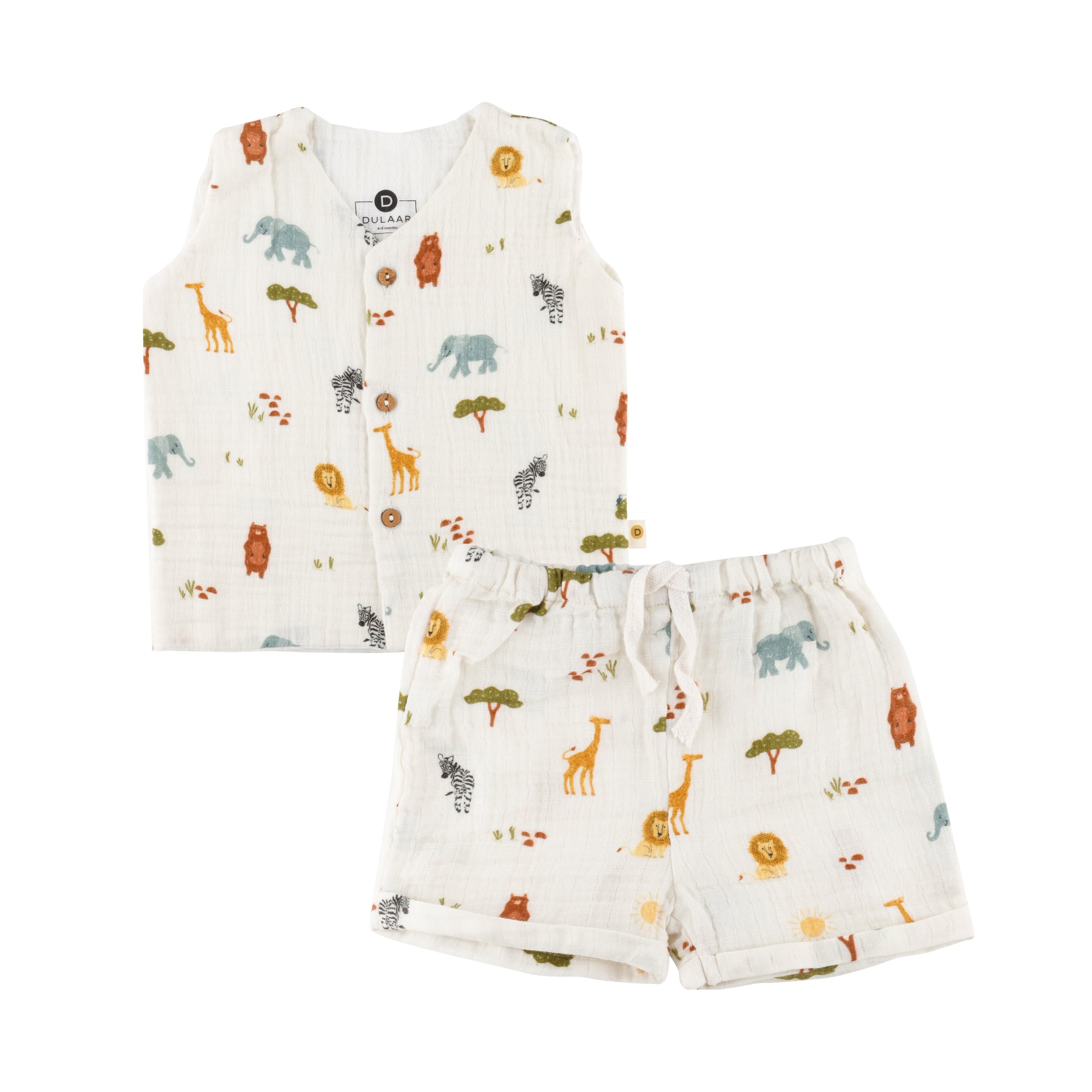 Muslin vest & shorts set is the perfect playdate outfit! Our double-layered sleeveless vest with coconut shell buttons is paired with a comfortable gender-neutral pair of shorts to give the ultimate comfy and classy look. Organic cotton organic muslin premium gift luxury gift sustainable clothes baby clothes baby gift newborn gift birthday gift onesie bodysuit