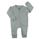 Made of soft, stretchy ribbed fabric, this works as a complete outfit. The long sleeves and pants make it comfortable in all weathers, and the 3/4th length zipper allows for easy wear Organic cotton organic muslin premium gift luxury gift sustainable clothes baby clothes baby gift newborn gift birthday gift onesie bodysuit