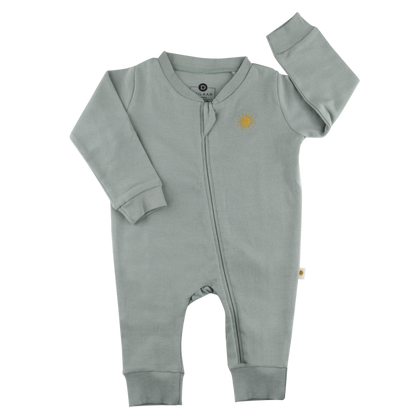 Made of soft, stretchy ribbed fabric, this works as a complete outfit. The long sleeves and pants make it comfortable in all weathers, and the 3/4th length zipper allows for easy wear Organic cotton organic muslin premium gift luxury gift sustainable clothes baby clothes baby gift newborn gift birthday gift onesie bodysuit