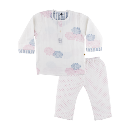 Organic Muslin Kurta Pyjama Set | Hand-Block Printed